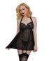 Dreamgirl Venice Embroidery Lace Garter Babydoll And Thong Set