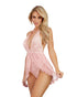 Dreamgirl One Size Halter Plunge Lace Teddy With Attached Flyaway Skirt