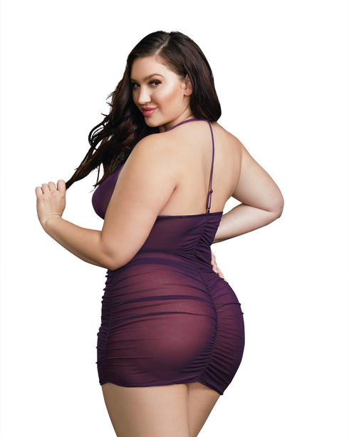 Dreamgirl One Size Queen Stretch Mesh Chemise With Shirring Details