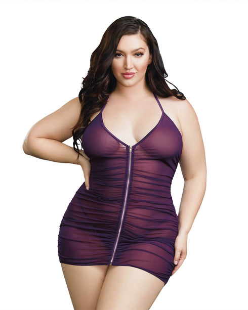 Dreamgirl One Size Queen Stretch Mesh Chemise With Shirring Details