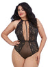 Dreamgirl Plus Size Stretch Lace Teddy With Plunge Front