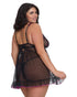 Dreamgirl Plus Size 2 Piece Stretch Mesh Babydoll And Matching G-String Set