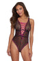 Dreamgirl Pink And Heart Embroidery Stretch Mesh Teddy