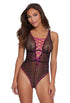 Dreamgirl Pink And Heart Embroidery Stretch Mesh Teddy
