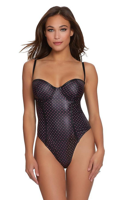 Dreamgirl Dotted Faux Leather Teddy With Hot Pink Lining
