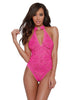 Dreamgirl One Size Stretch Lace Halter Teddy With Attached Lace Collar