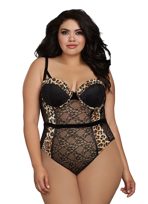 Dreamgirl Plus Size Stretch Lace And Mesh Teddy