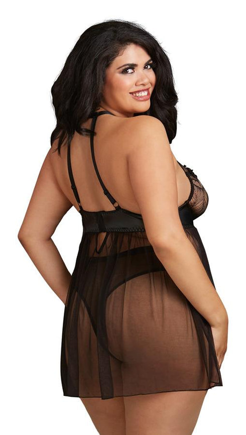 Dreamgirl Stretch Lace High Neck Halter Babydoll