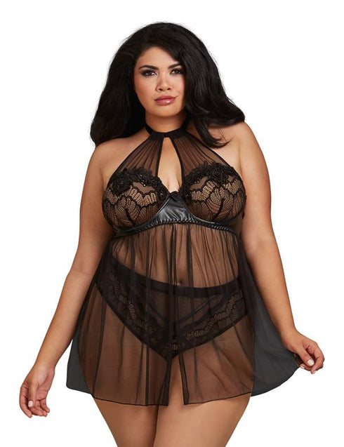 Dreamgirl Stretch Lace High Neck Halter Babydoll