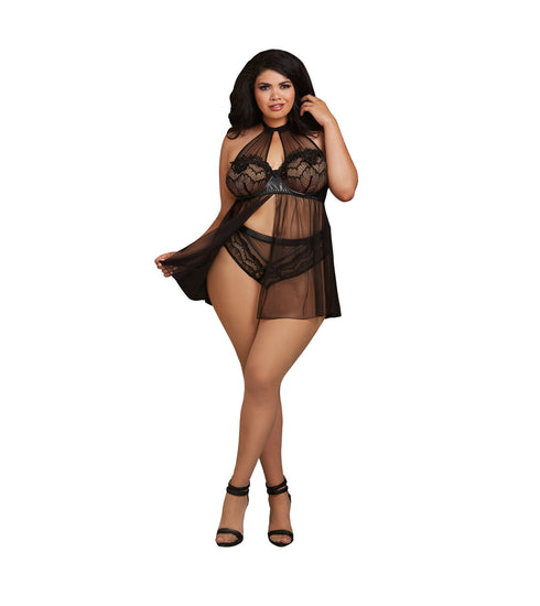 Dreamgirl Stretch Lace High Neck Halter Babydoll