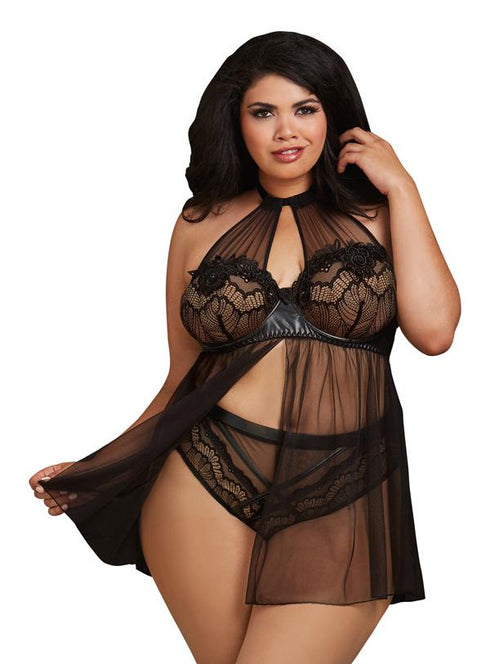 Dreamgirl Stretch Lace High Neck Halter Babydoll