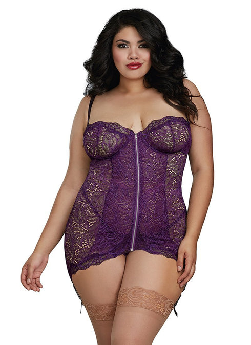 Dreamgirl Plus Size Stretch Lace Garter Slip With Matching G-String