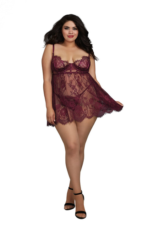 Dreamgirl Plus Size Lace Babydoll And Skirt Set