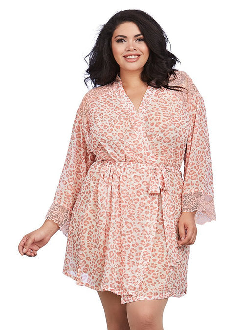 Dreamgirl Leopard Print Chiffon Robe With Set-In Belt