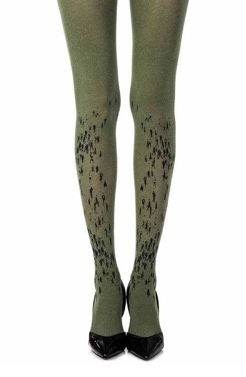 Zohara "Walking By" Black Print Tights