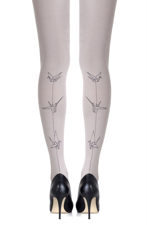 Zohara "Paper Planes" Silver Print Tights