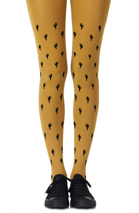 Zohara "Prickly Pear" Gold Print Tights