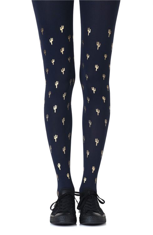 Zohara "Prickly Pear" Gold Print Tights